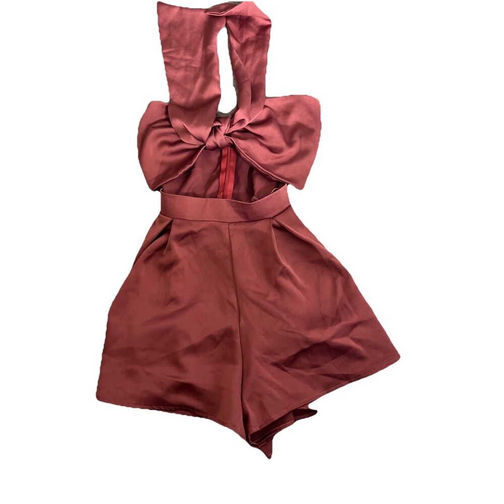 Lucy In The Sky Romper XS Tie Front Belly Cut Out Satin Pink